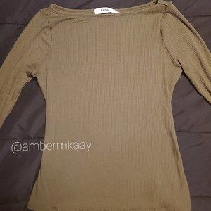 JustFab Olive Long Sleeve Shirt